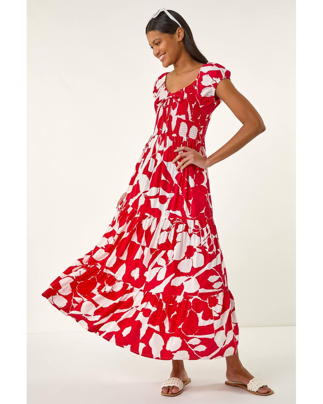 Roman Shadow Floral Tie Tiered Dress