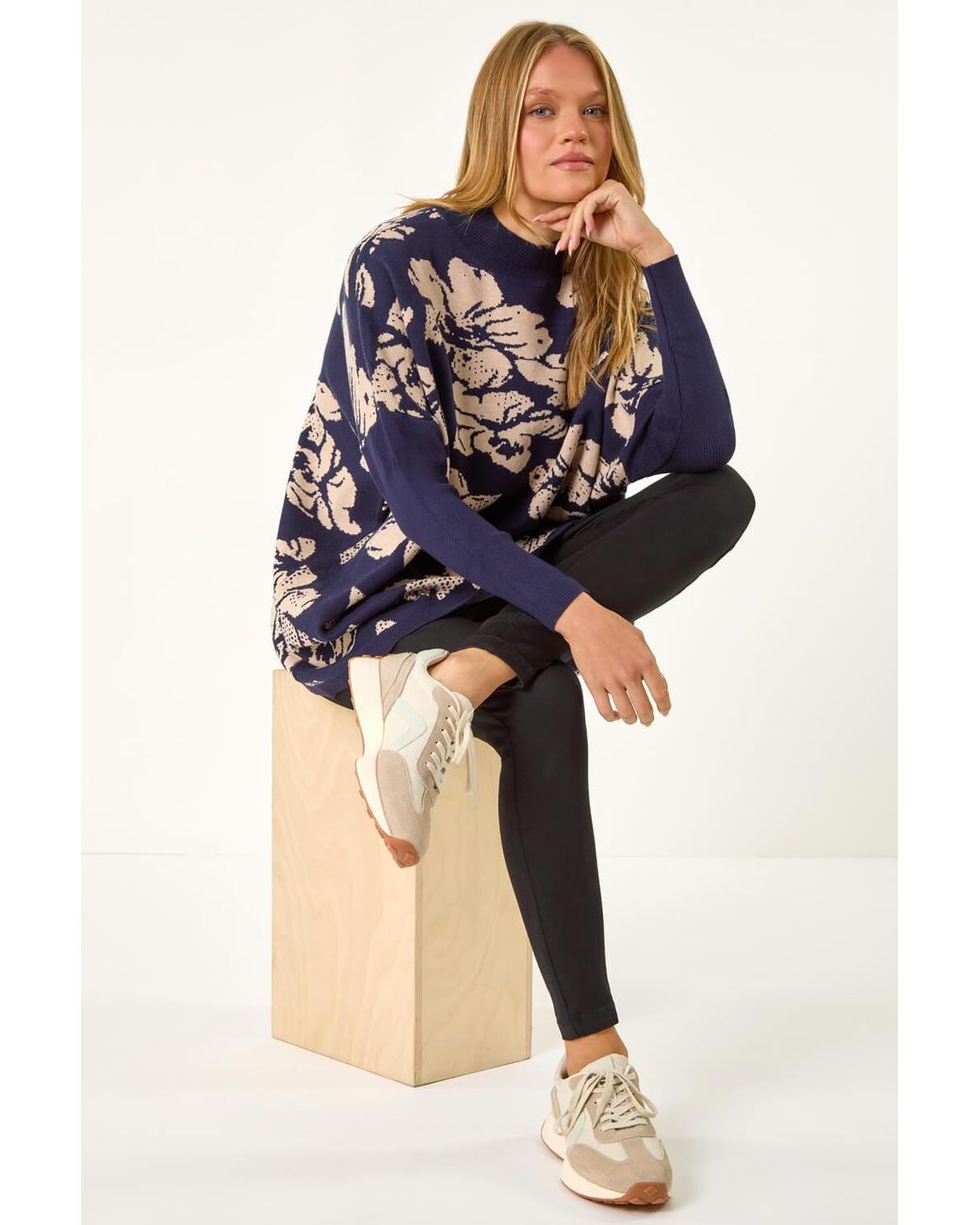 Roman Blue Floral Knit Pullover