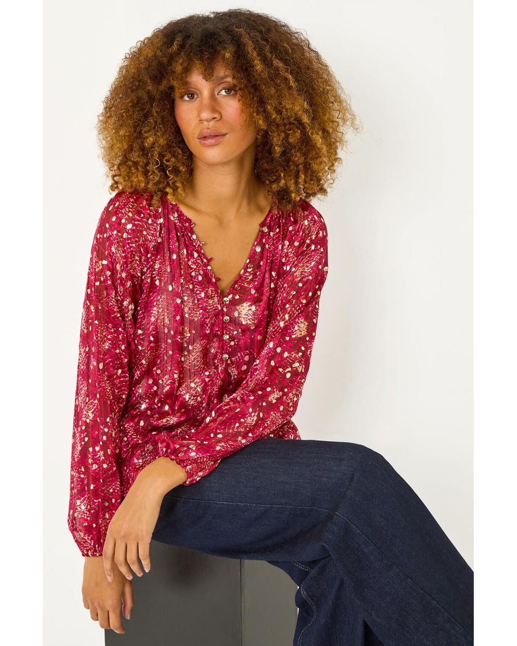 Roman Red Metallic Printed Foil Blouse