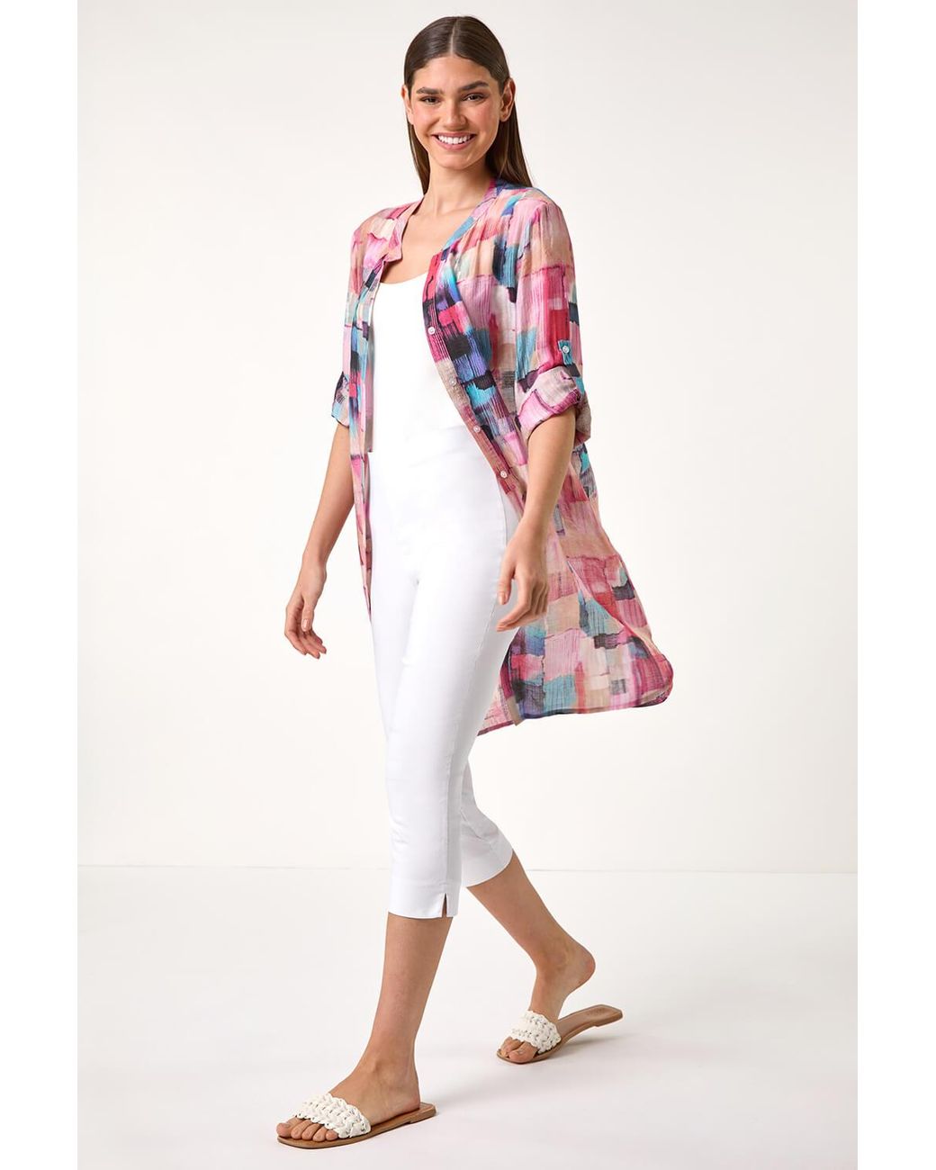Roman Pink Abstract Print Longline Blouse