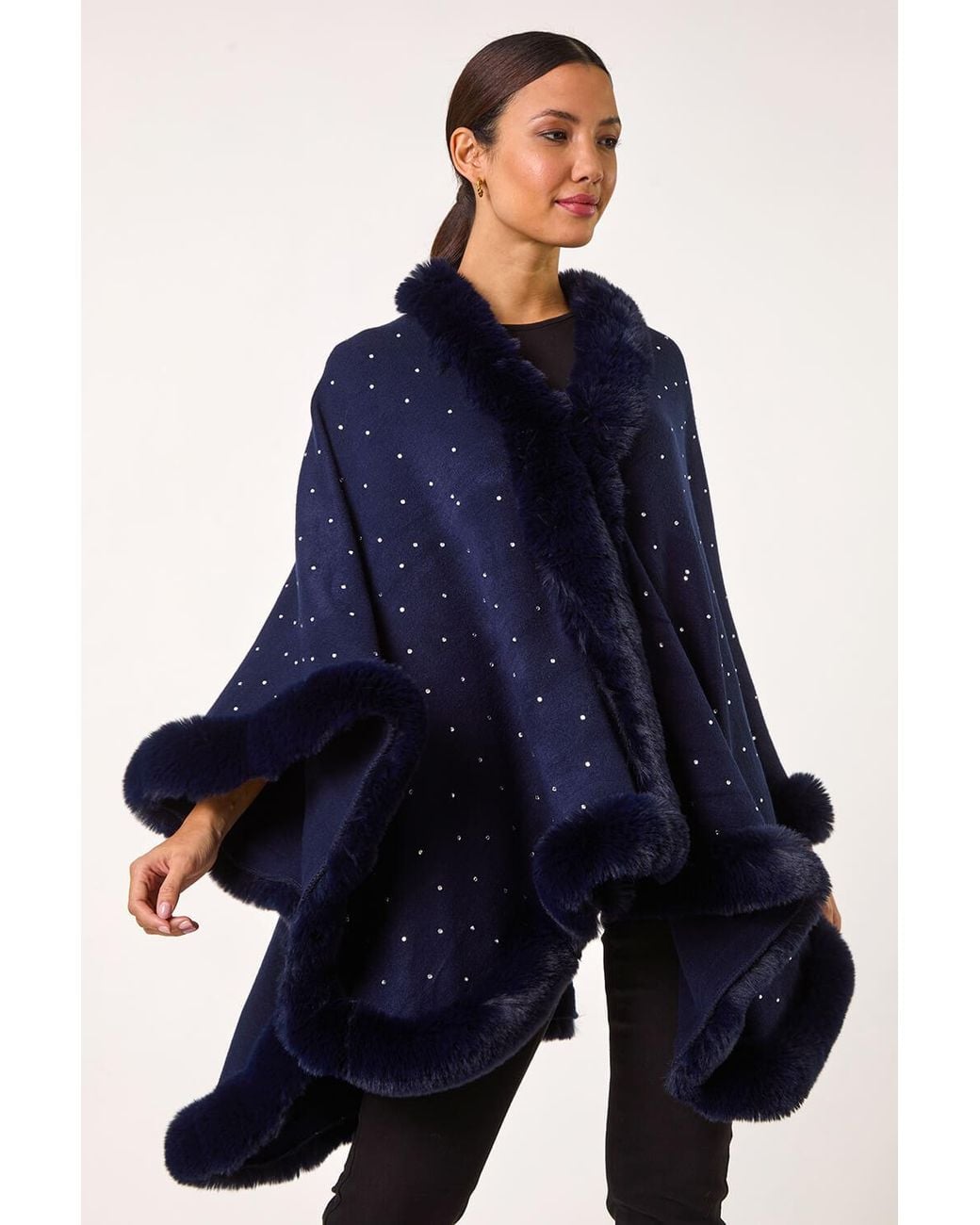 Roman Blue Hotfix Faux Fur Trim Cape