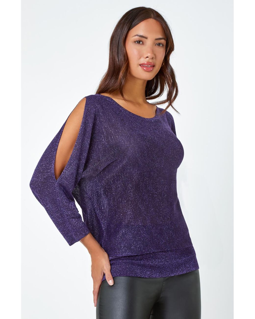 Roman Purple Glitter Split Sleeve Blouson Jumper