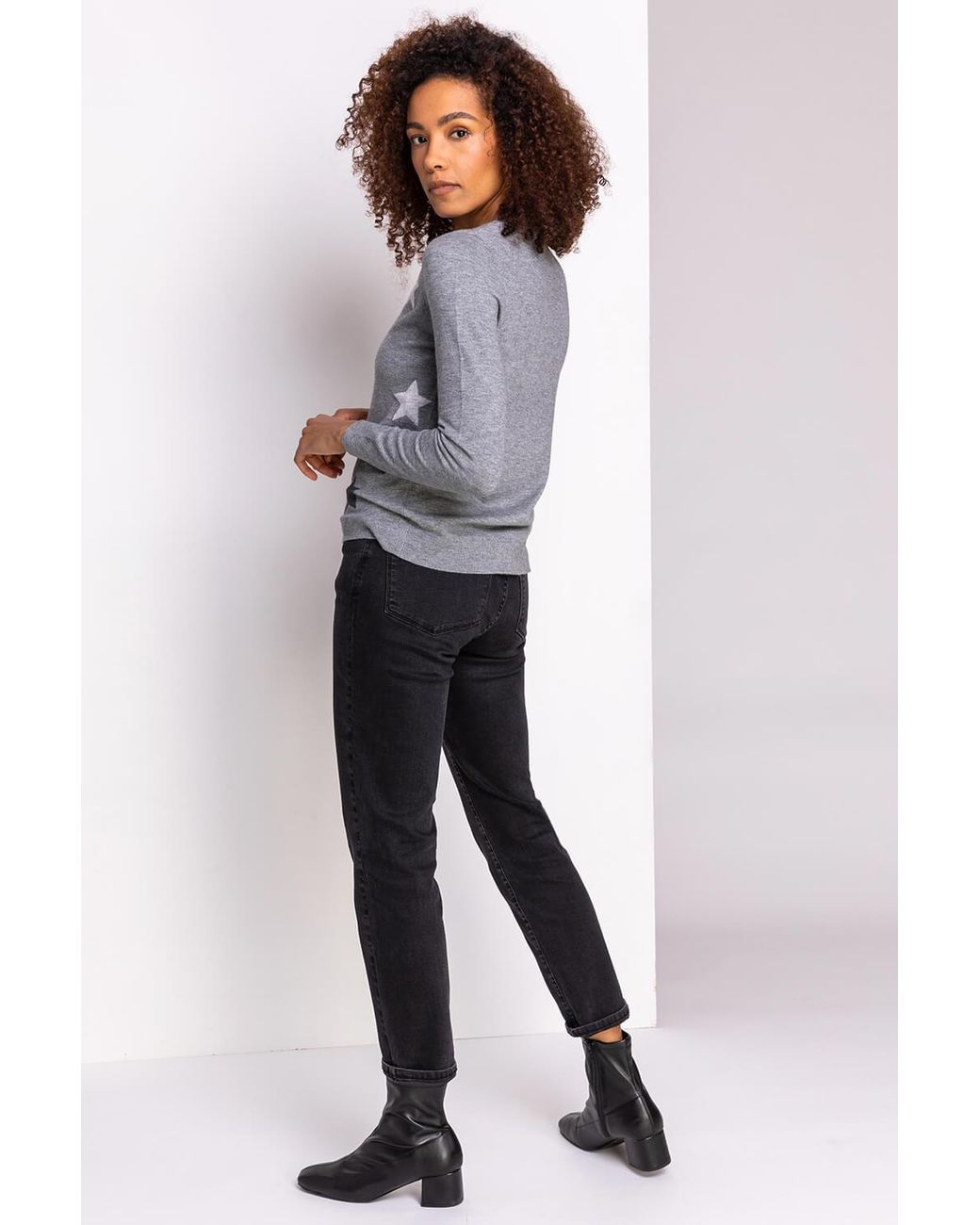 Roman Gray Star Print Crew Neck Jumper