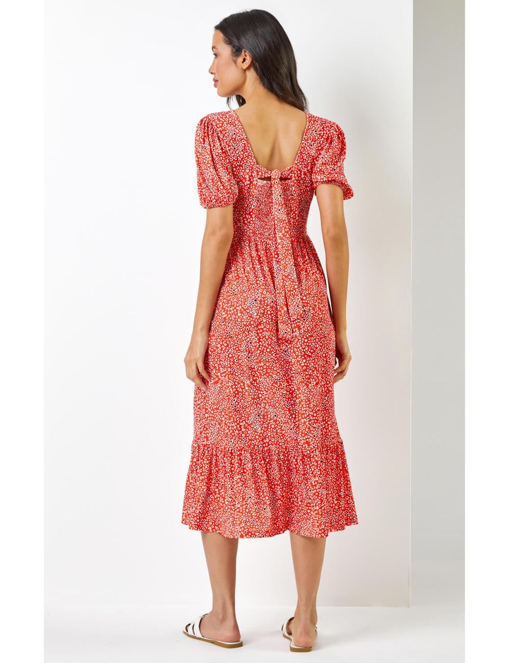 Roman Red Ditsy Leopard Print Frill Hem Midi Dress
