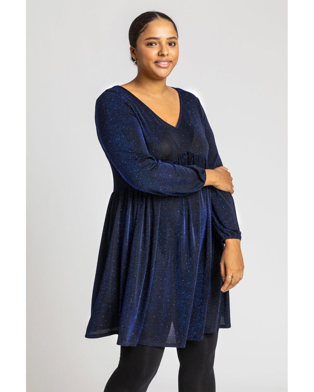 Roman Curve Blue Sparkle Swing Dress