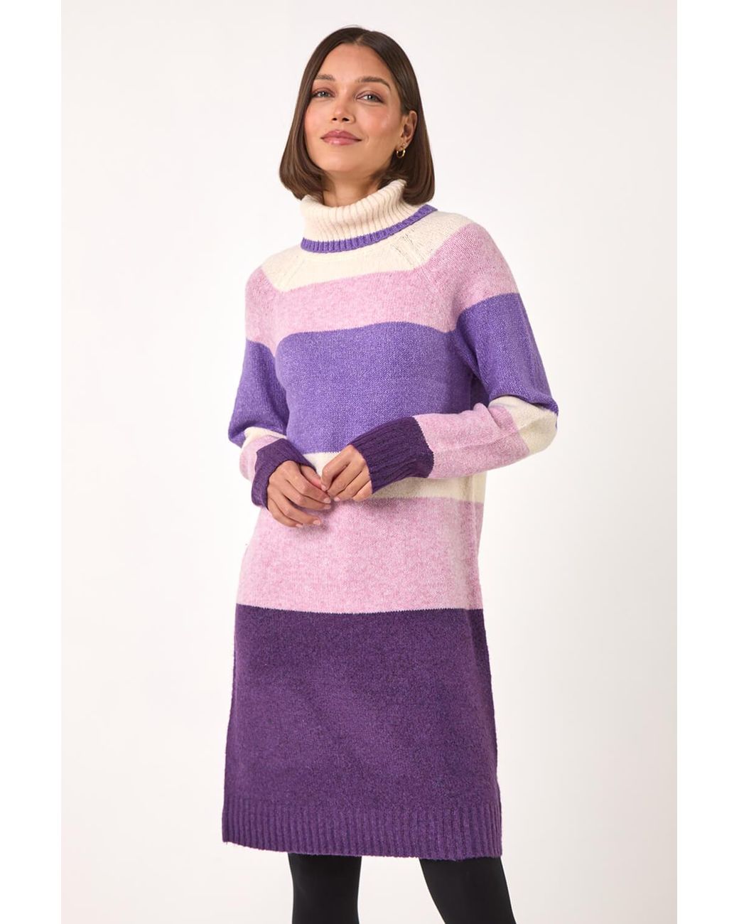 Roman Purple Stripe Roll Neck Knitted Dress