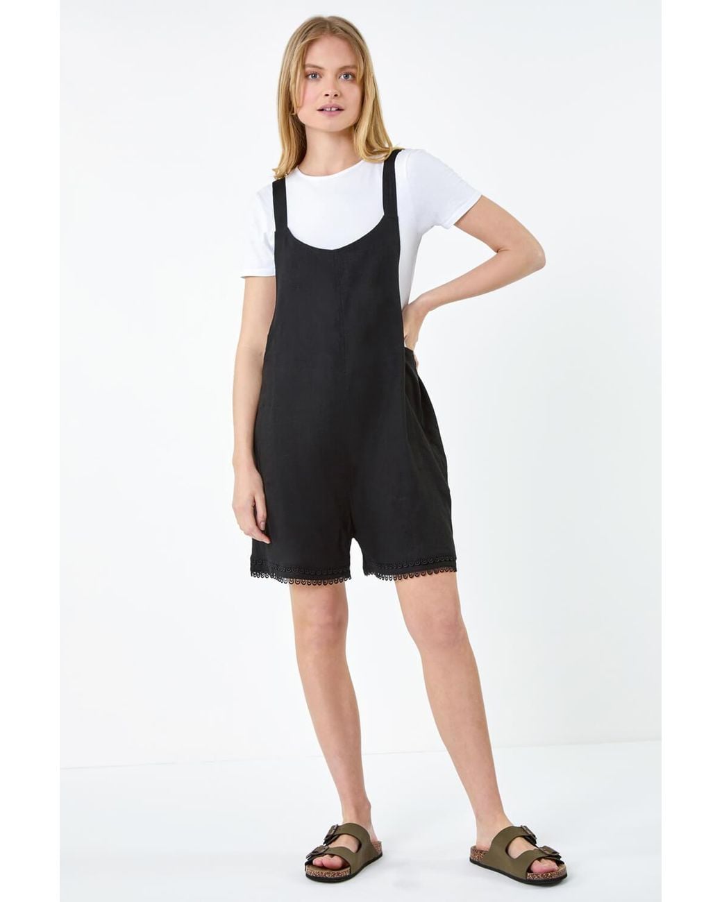 Roman Black Scallop Lace Trim Pocket Playsuit