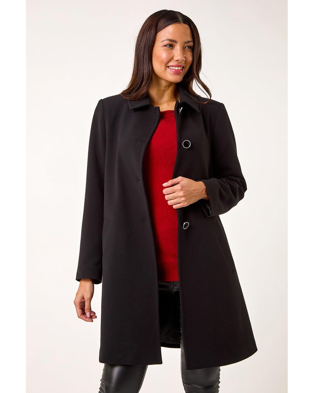 Roman Black Buttoned Swing Coat