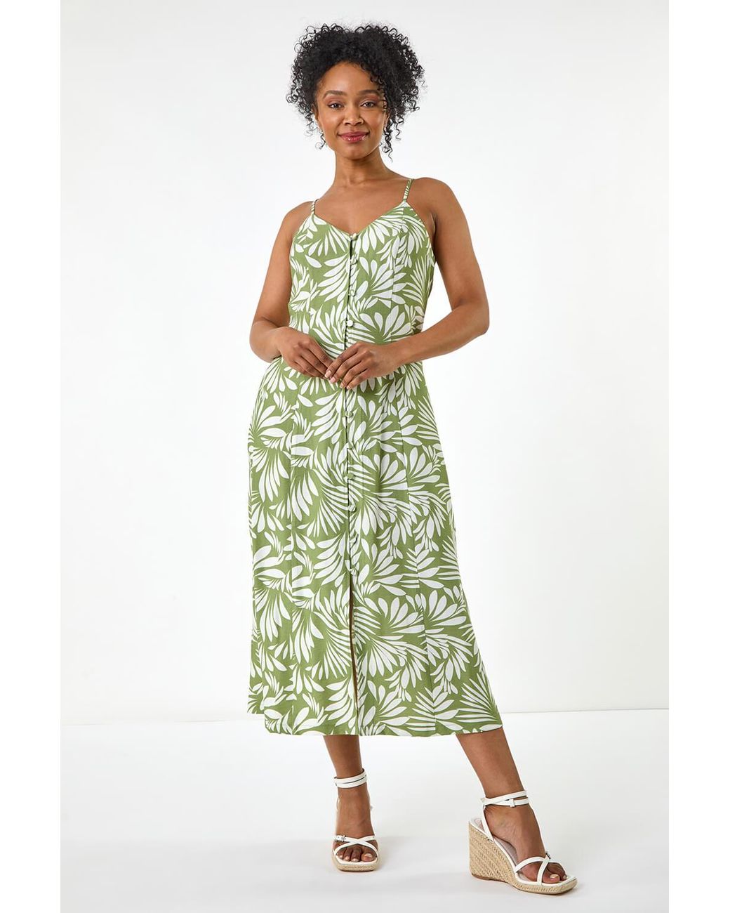 Roman Petite Green Printed Button Through Dress