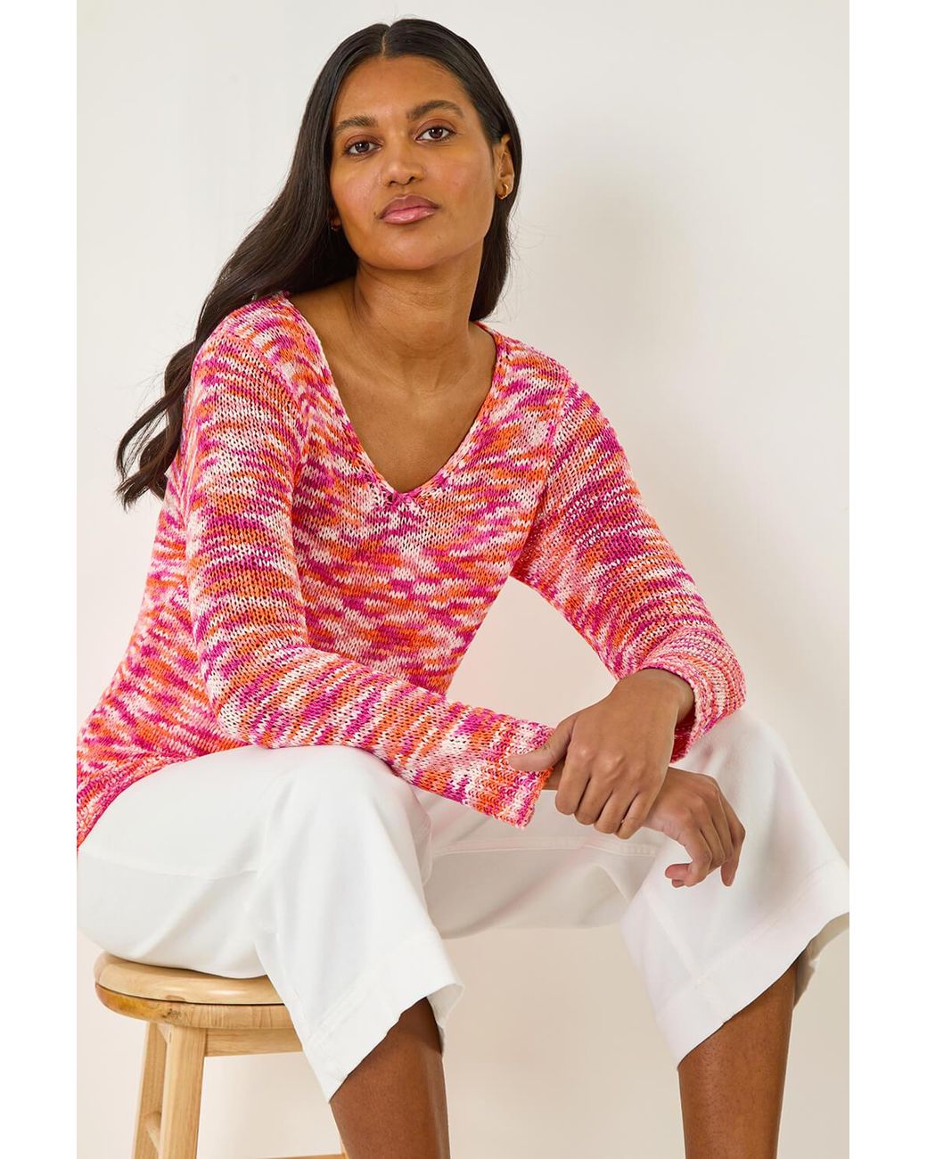 Roman Red Spacedye V-Neck Knit Jumper