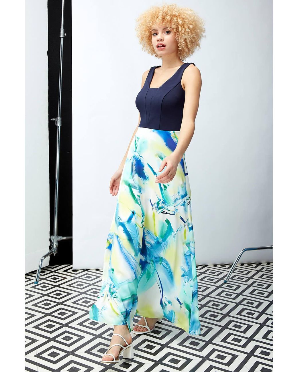 Roman Blue Abstract Print Maxi Dress