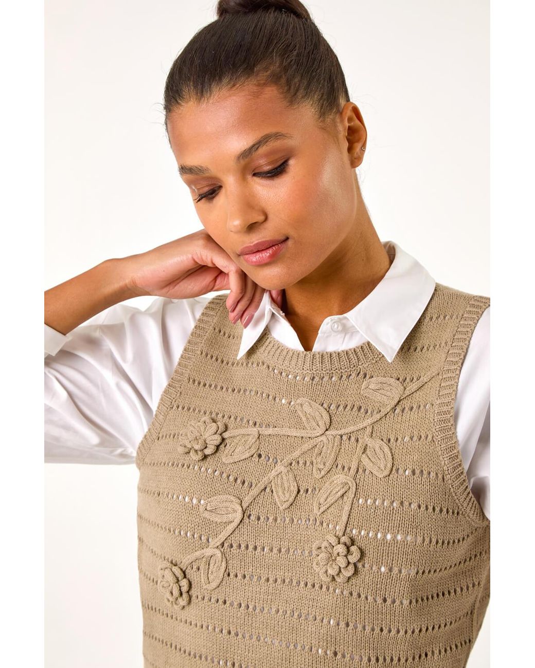 Roman Green Floral Knit Top