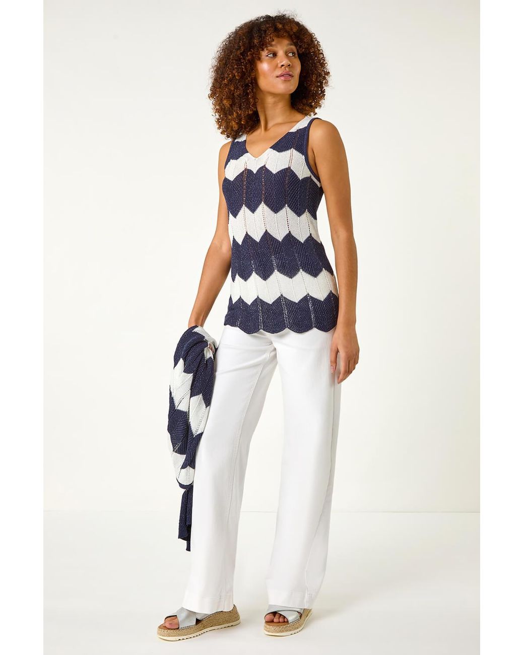 Roman Blue Chevron Stripe Knitted Vest