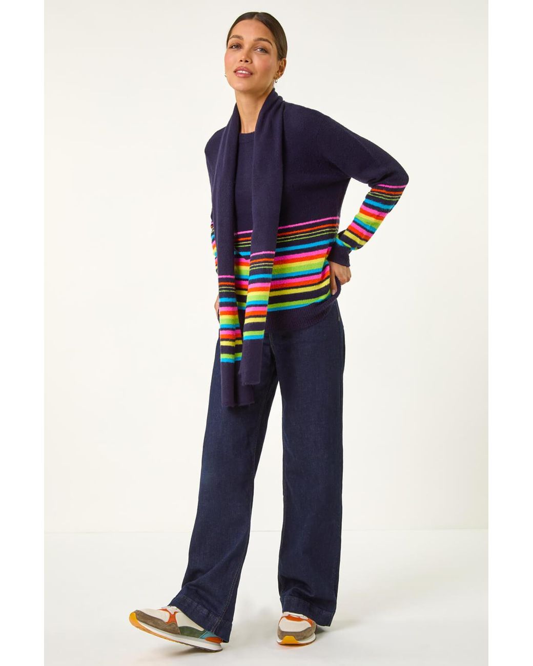 Roman Blue Border Stripe Scarf Knit Jumper