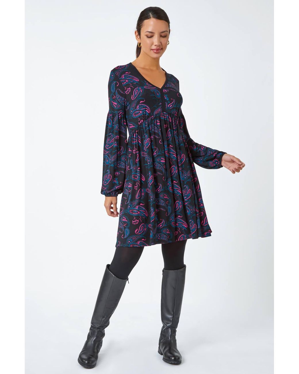 Roman Blue Paisley Print Stretch Jersey Dress