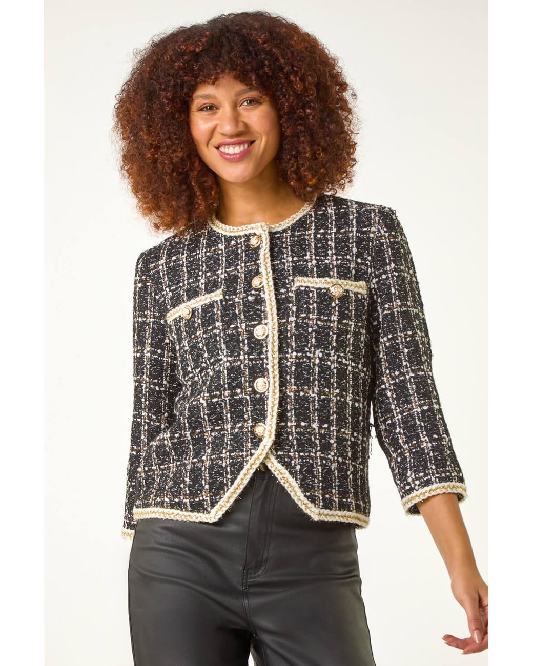 Roman Black Textured Check Pocket Jacket