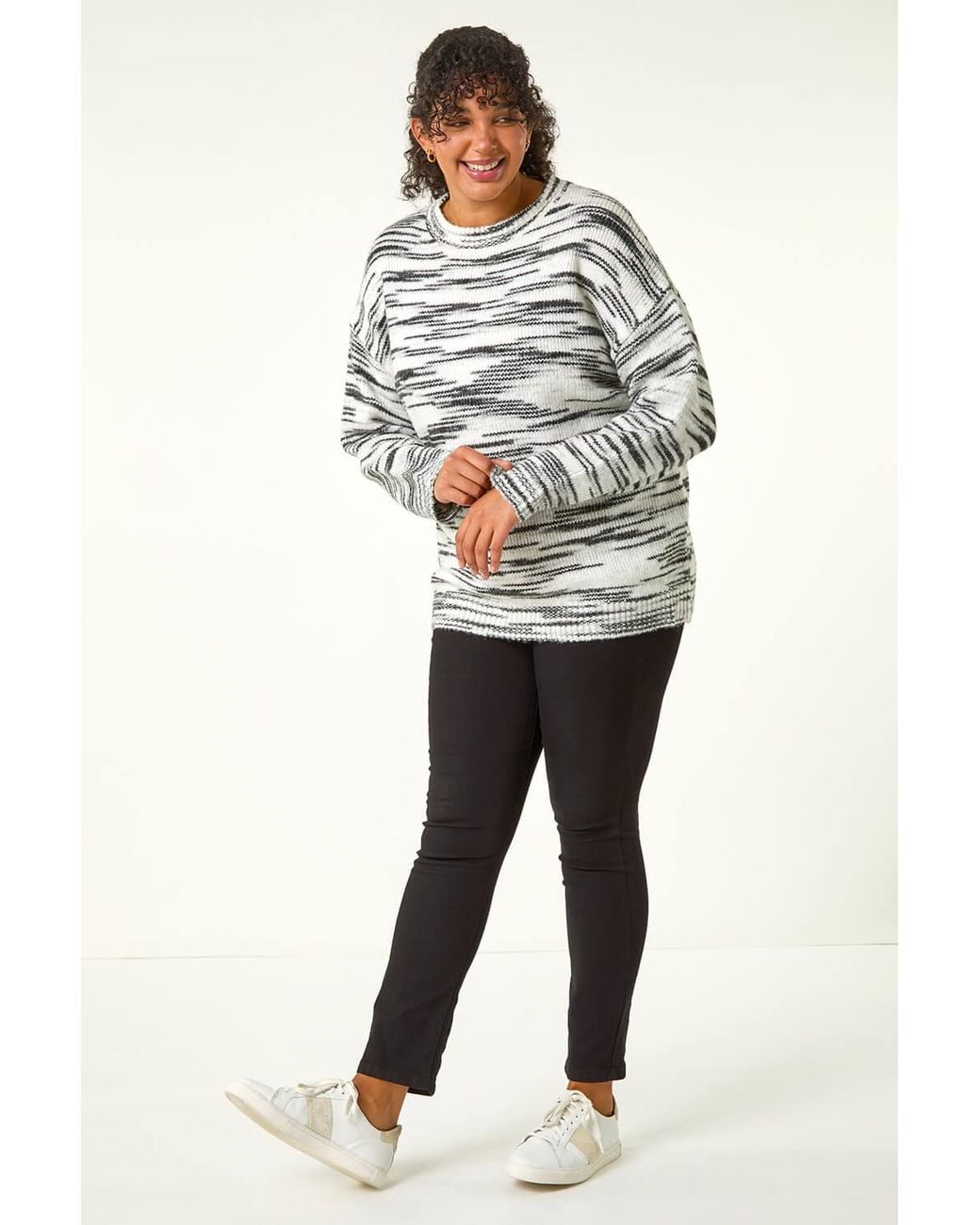 Roman Curve Gray Broken Stripe Knit Jumper