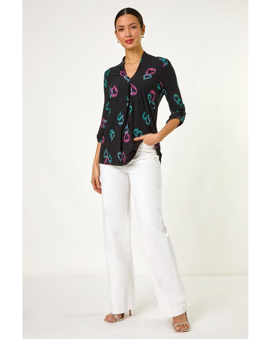 Roman Black Heart Print Longline Blouse