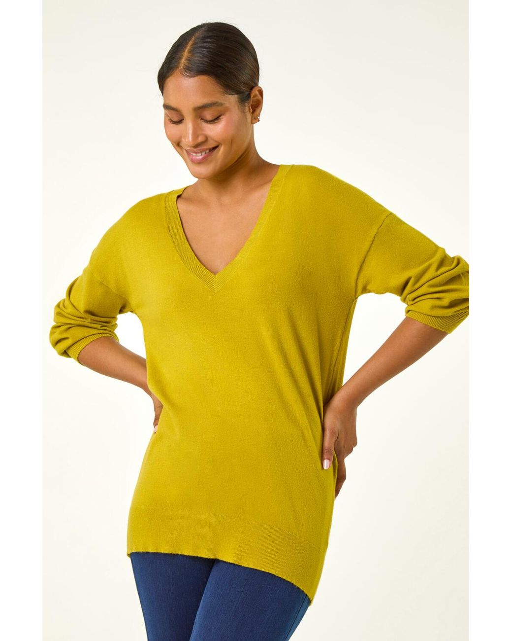 Roman Yellow V-Neck Stretch Jumper