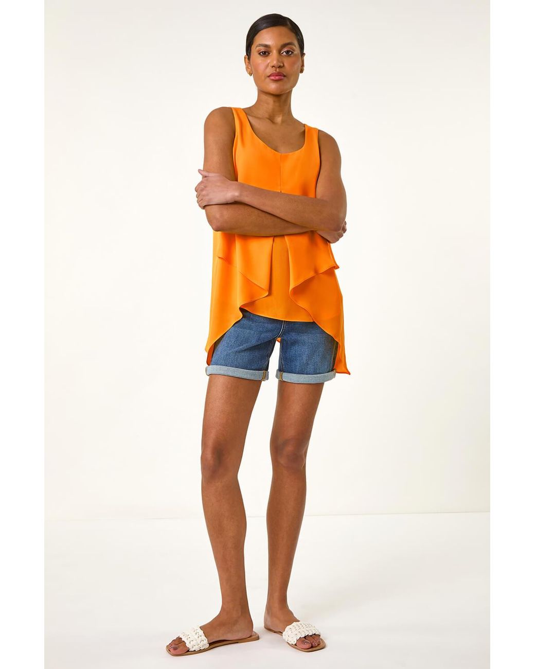 Roman Orange Asymmetric Sleeveless Vest Top