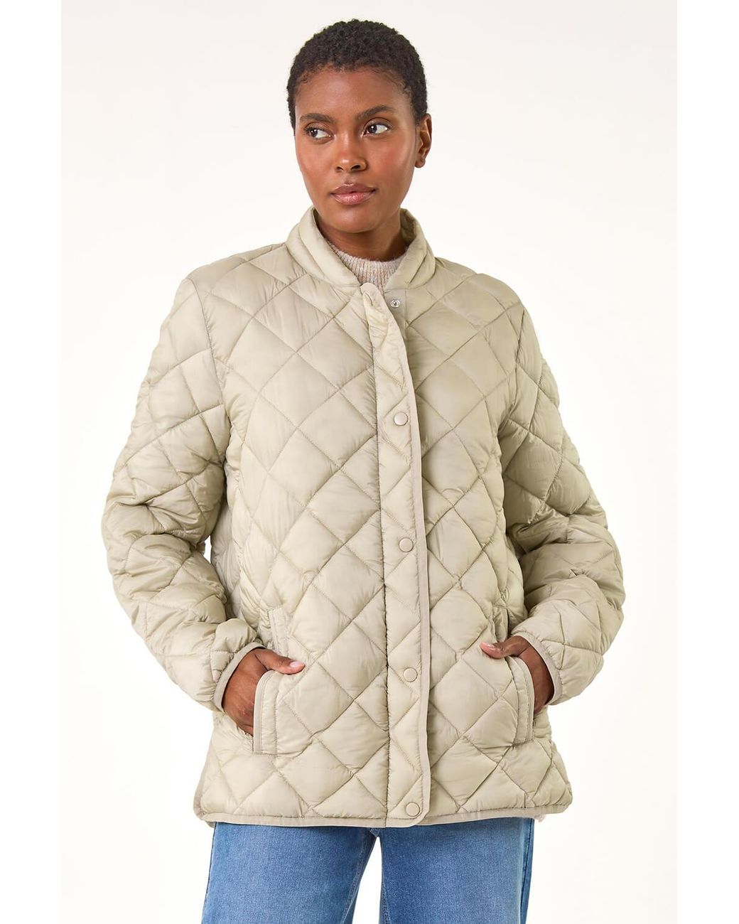 Roman Natural Diamond Quilted Funnel Coat