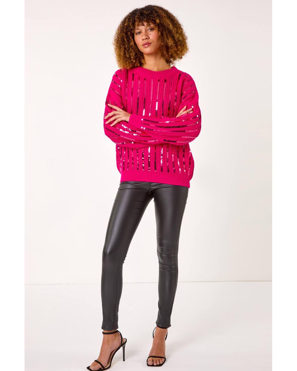 Roman Pink Striped Sequin Knitted Jumper