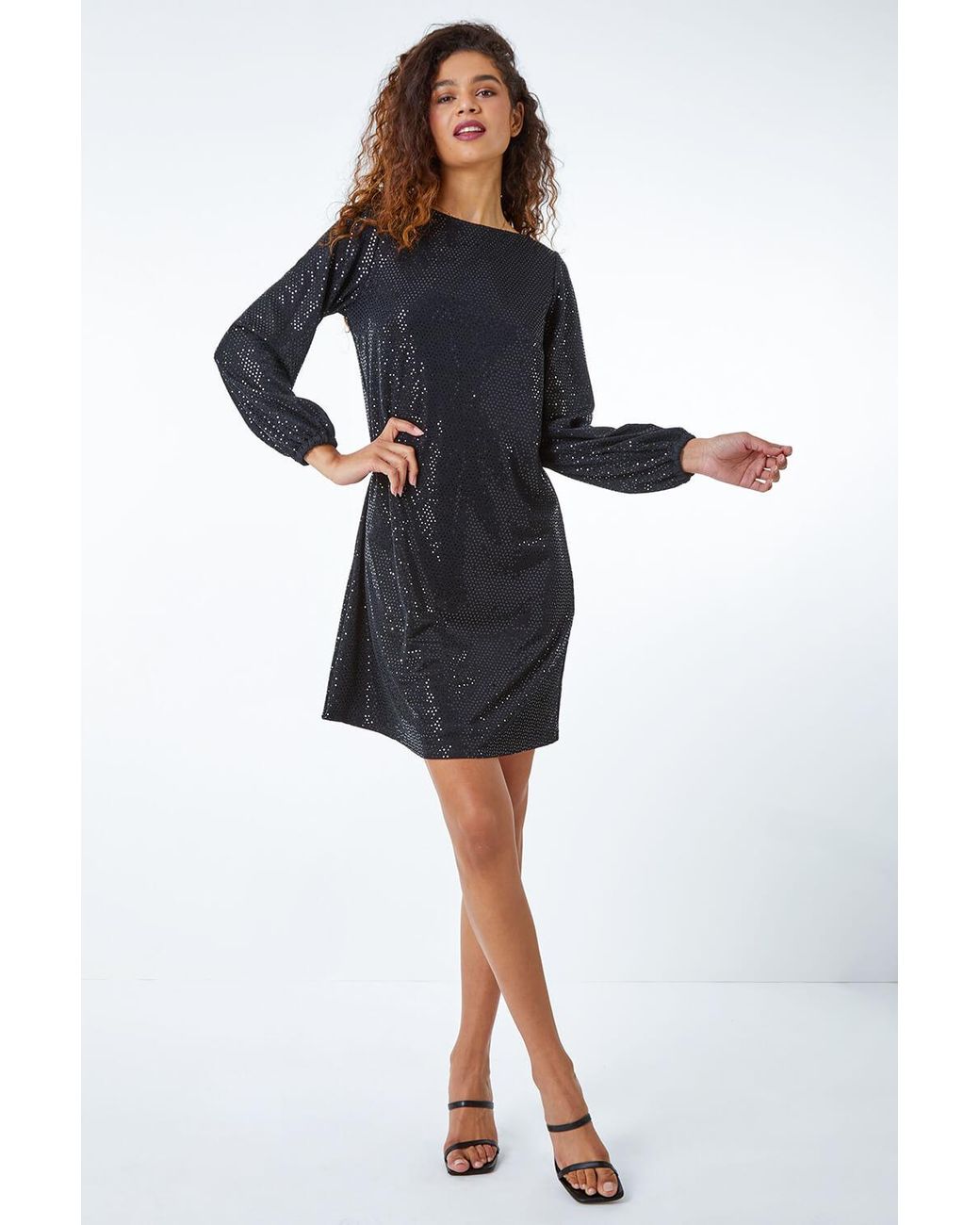 Roman Black Sparkle Detail Swing Dress