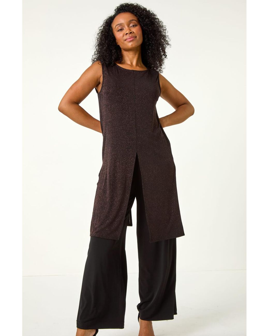 Roman Petite Black Printed Top & Trouser Set