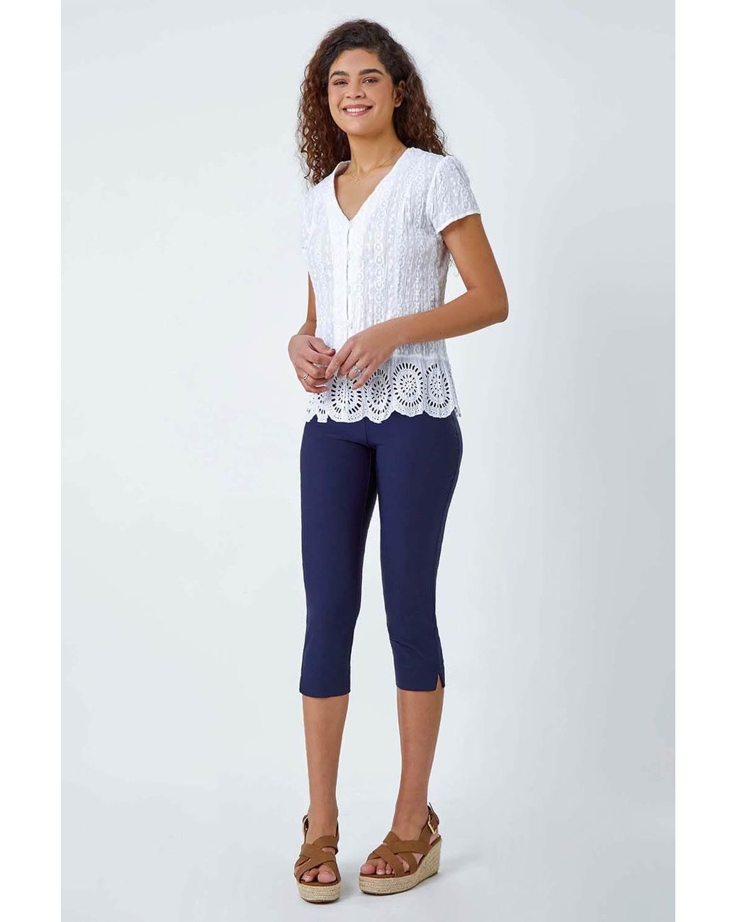 Roman White Cotton Embroidered Crinkle Blouse