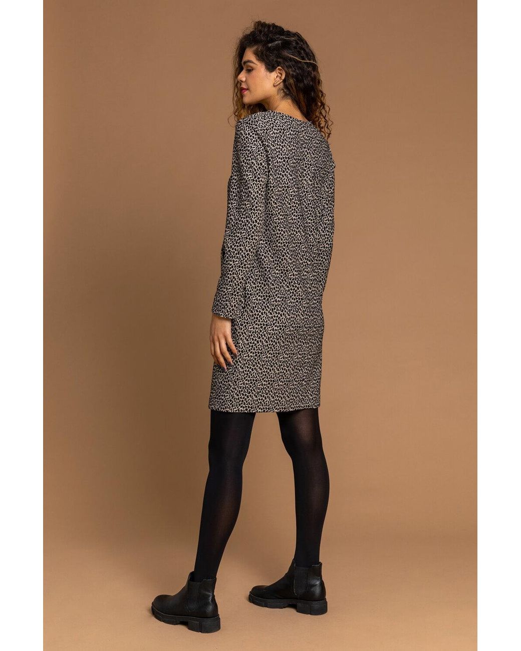 Roman Gray Animal Print Ponte Shift Dress