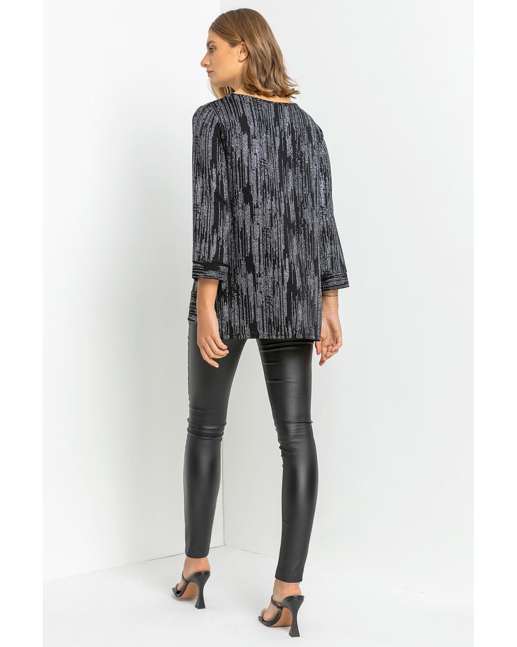 Roman Metallic Shimmer Stripe Glitter Top