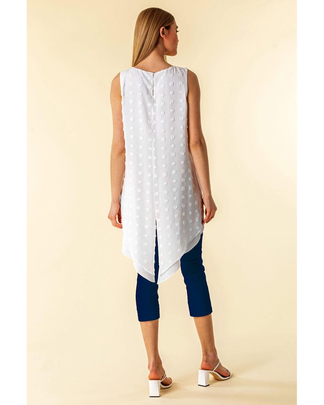 Roman White Textured Spot Asymmetric Vest Top