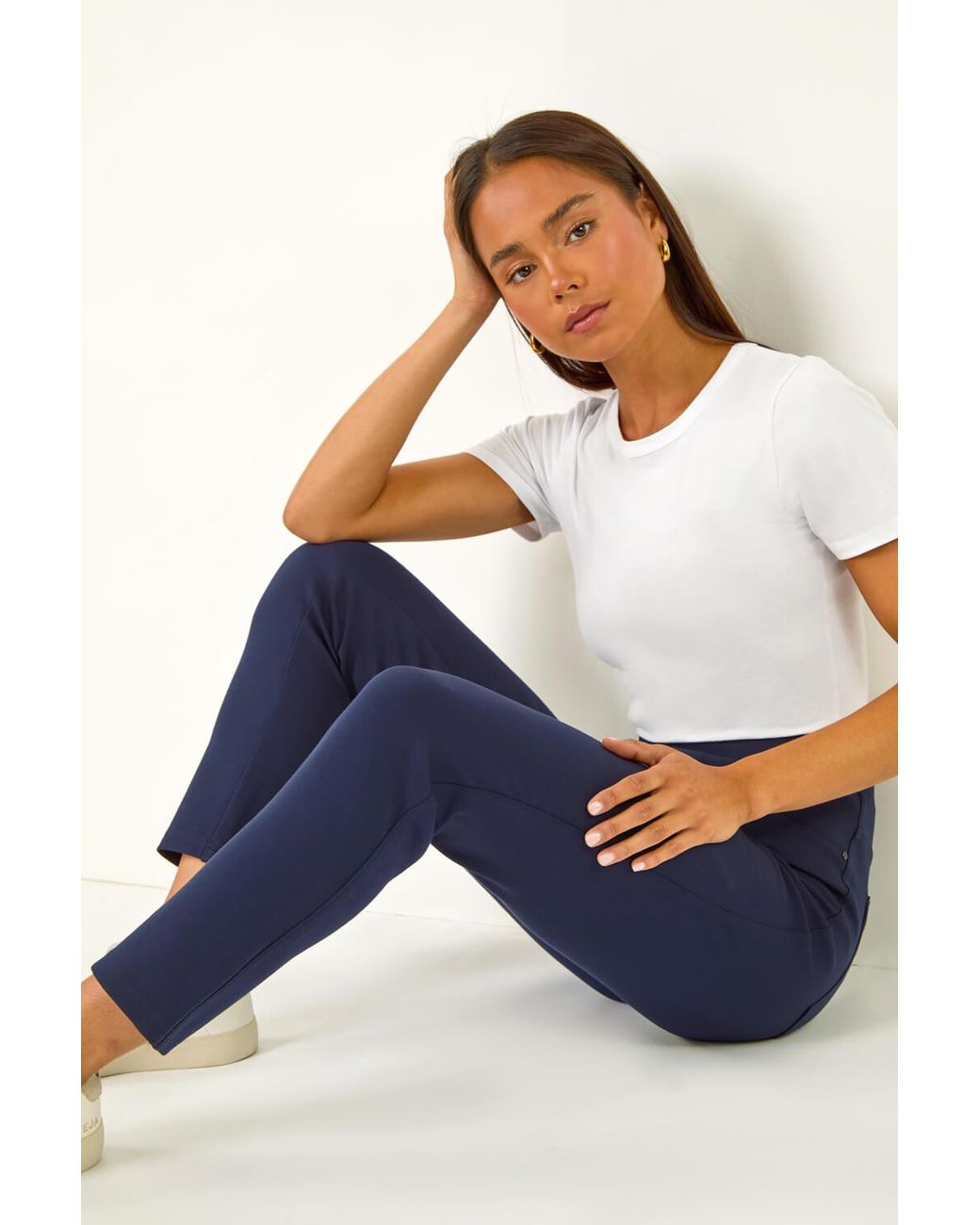 Roman Petite Blue Elastic Waist Ponte Stretch Jean
