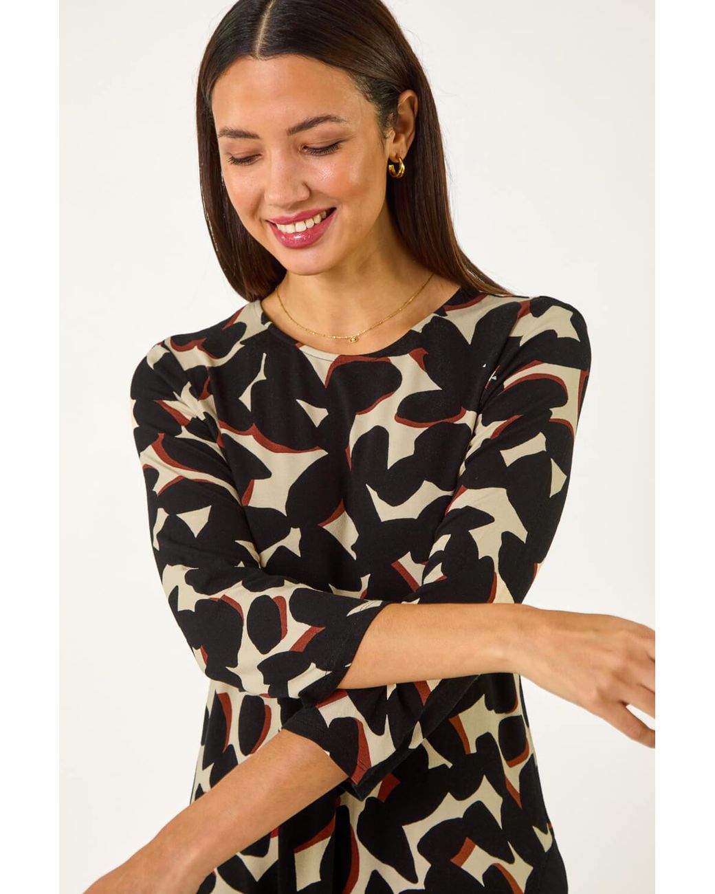 Roman Black Abstract Print Hanky Hem Tunic