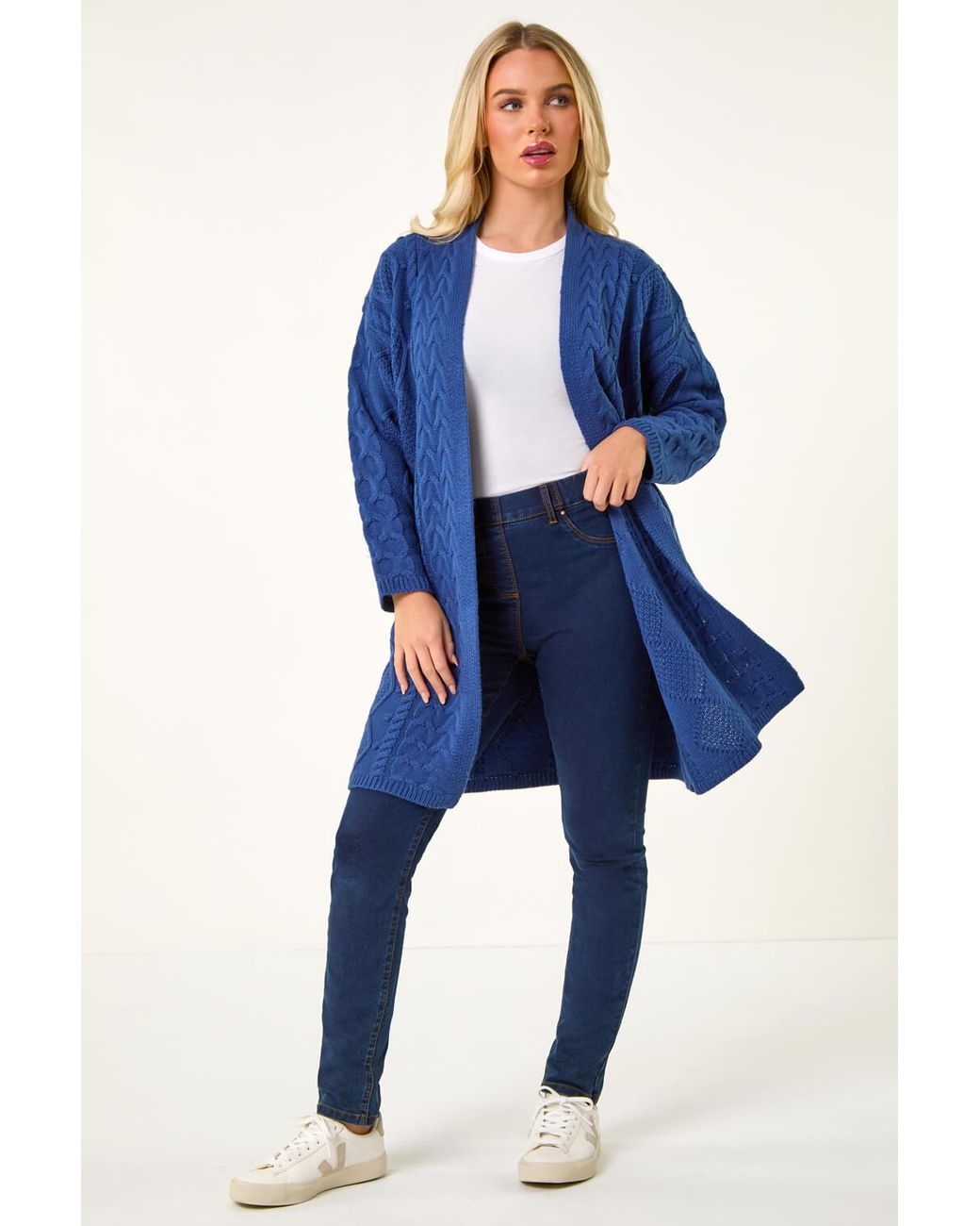 Roman Petite Blue Longline Cable Knit Cardigan