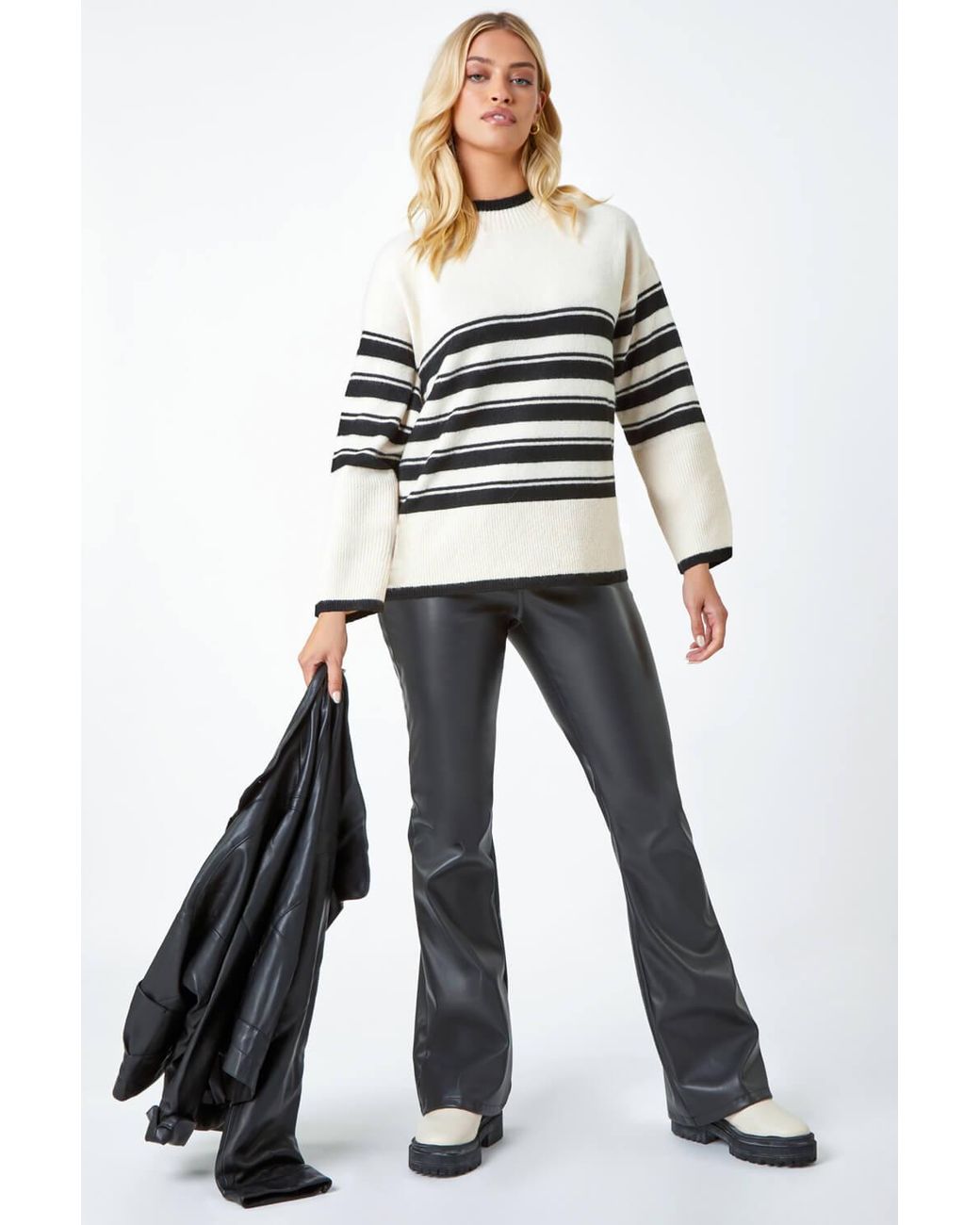 D.u.s.k Black High Neck Stripe Stretch Jumper