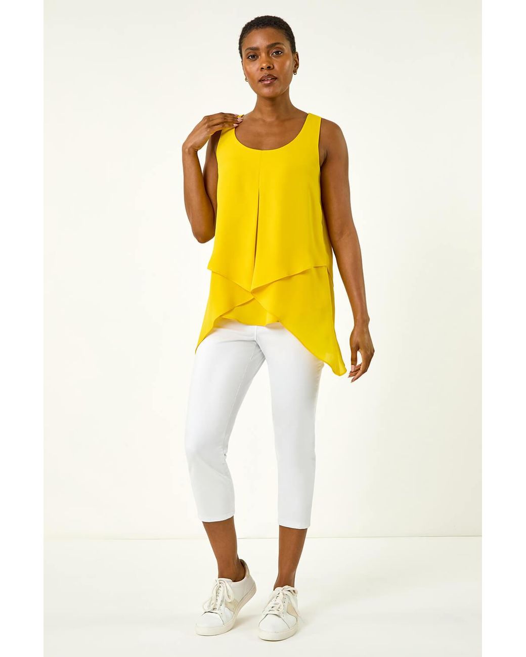 Roman Yellow Asymmetric Sleeveless Vest Top
