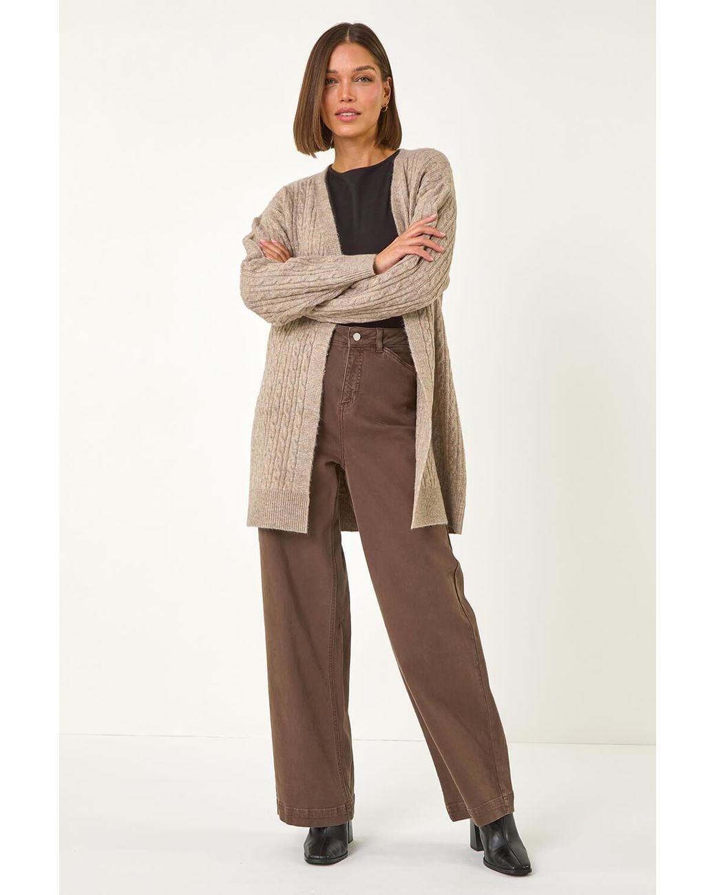 Roman Natural Cable Knit Longline Cardigan