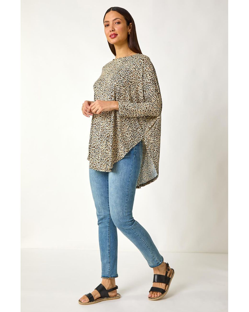 Roman Brown Animal Print Stretch Tunic Top
