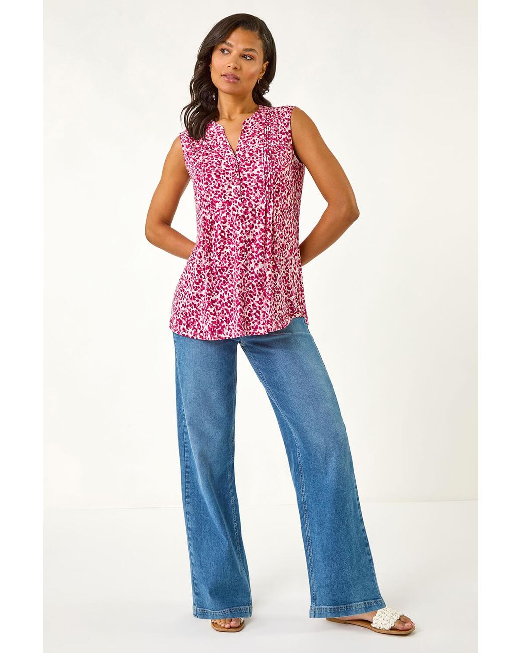 Roman Red Abstract Animal Print Stretch Vest Top