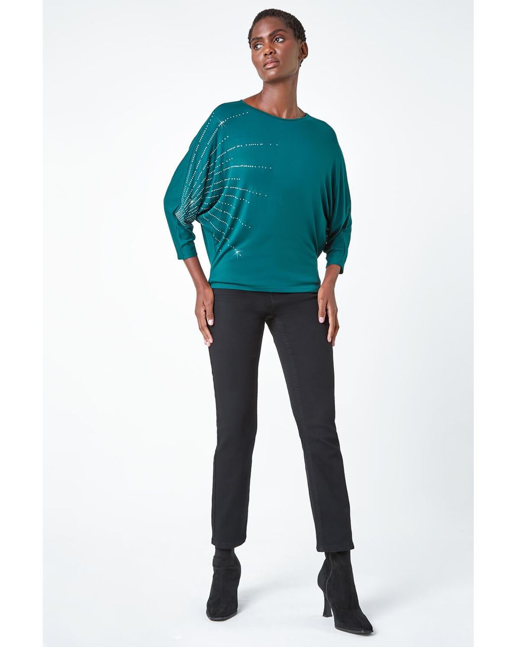 Roman Blue Diamante Embellished Relaxed Stretch Top