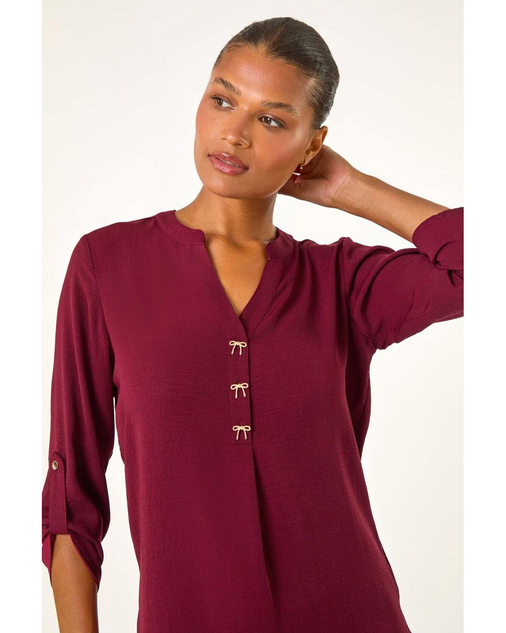 Roman Red Longline Bow Button Top