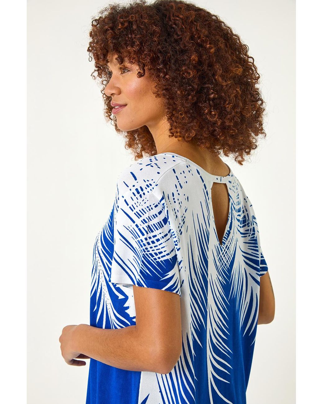 Roman Blue Palm Leaf Hotfit Knitted Top