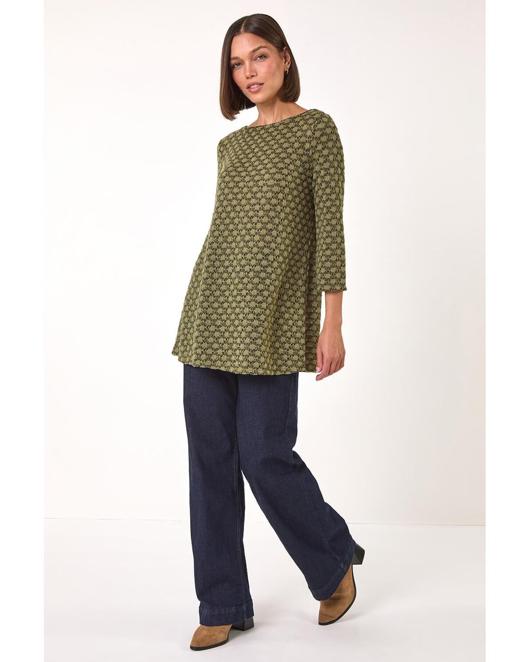 Roman Green Metallic Textured Knit Tunic Top