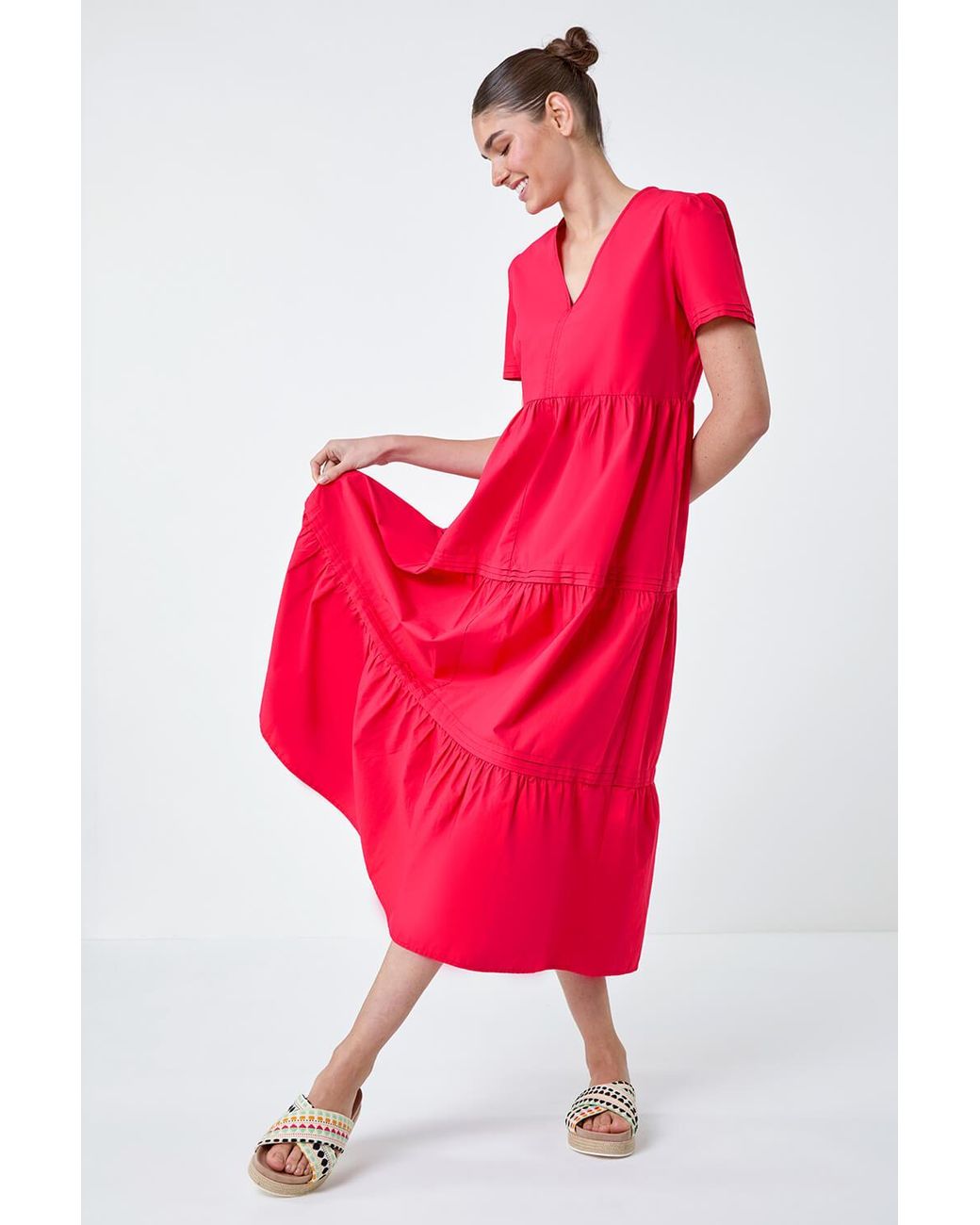 Roman Plain Cotton Tiered Maxi Dress