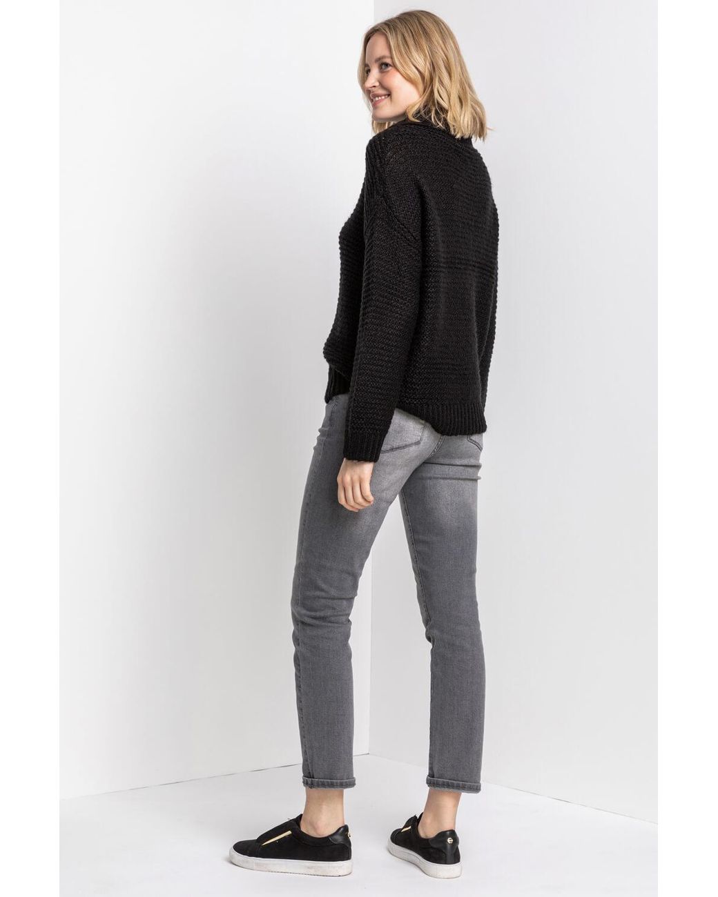 Roman Black Textured Roll Neck Jumper