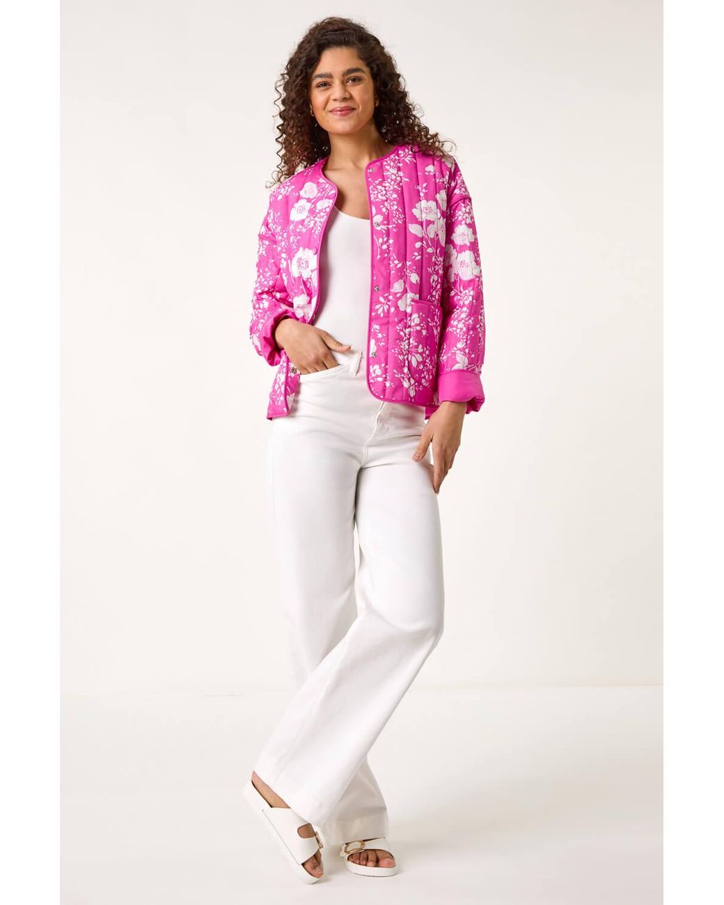Roman Pink Floral Print Cotton Jacket