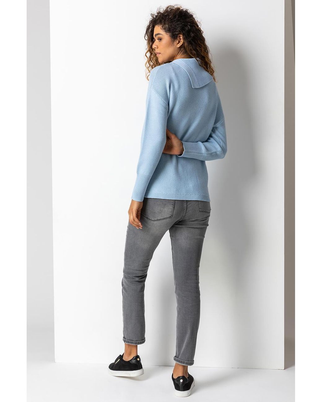 Roman Blue Cowl Neck Button Detail Jumper