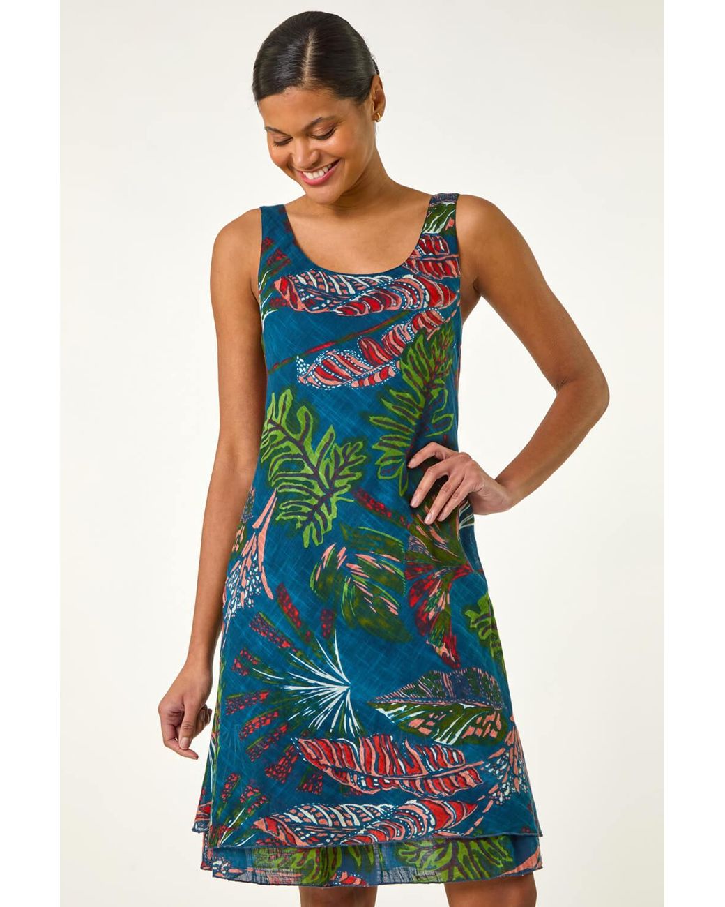 Roman Blue Tropical Double Layer Dress