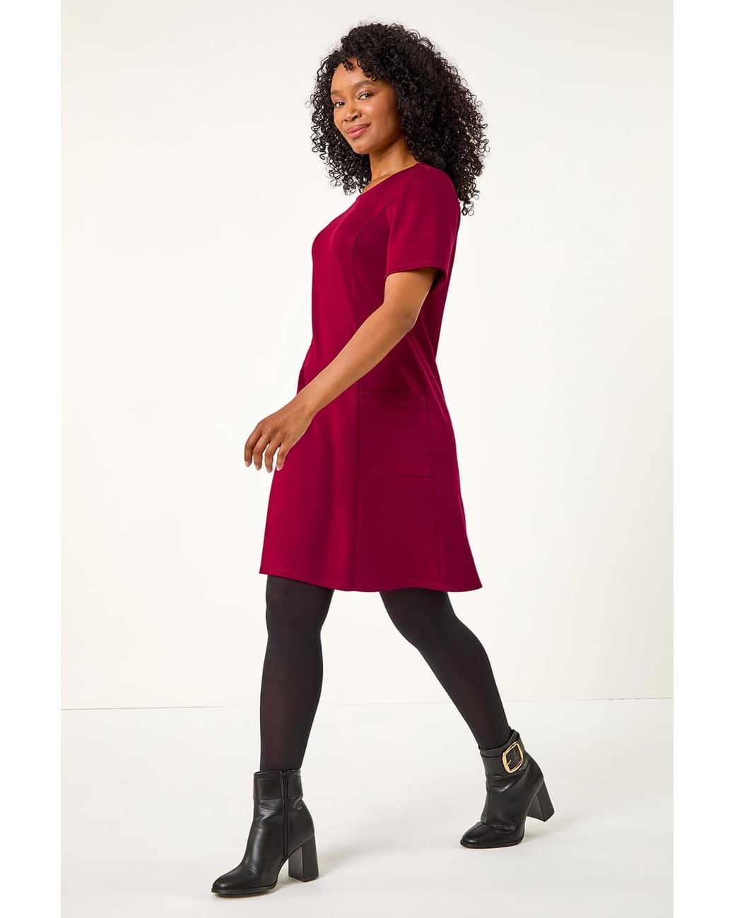 Roman Petite Red A-Line Pocket Stretch Dress